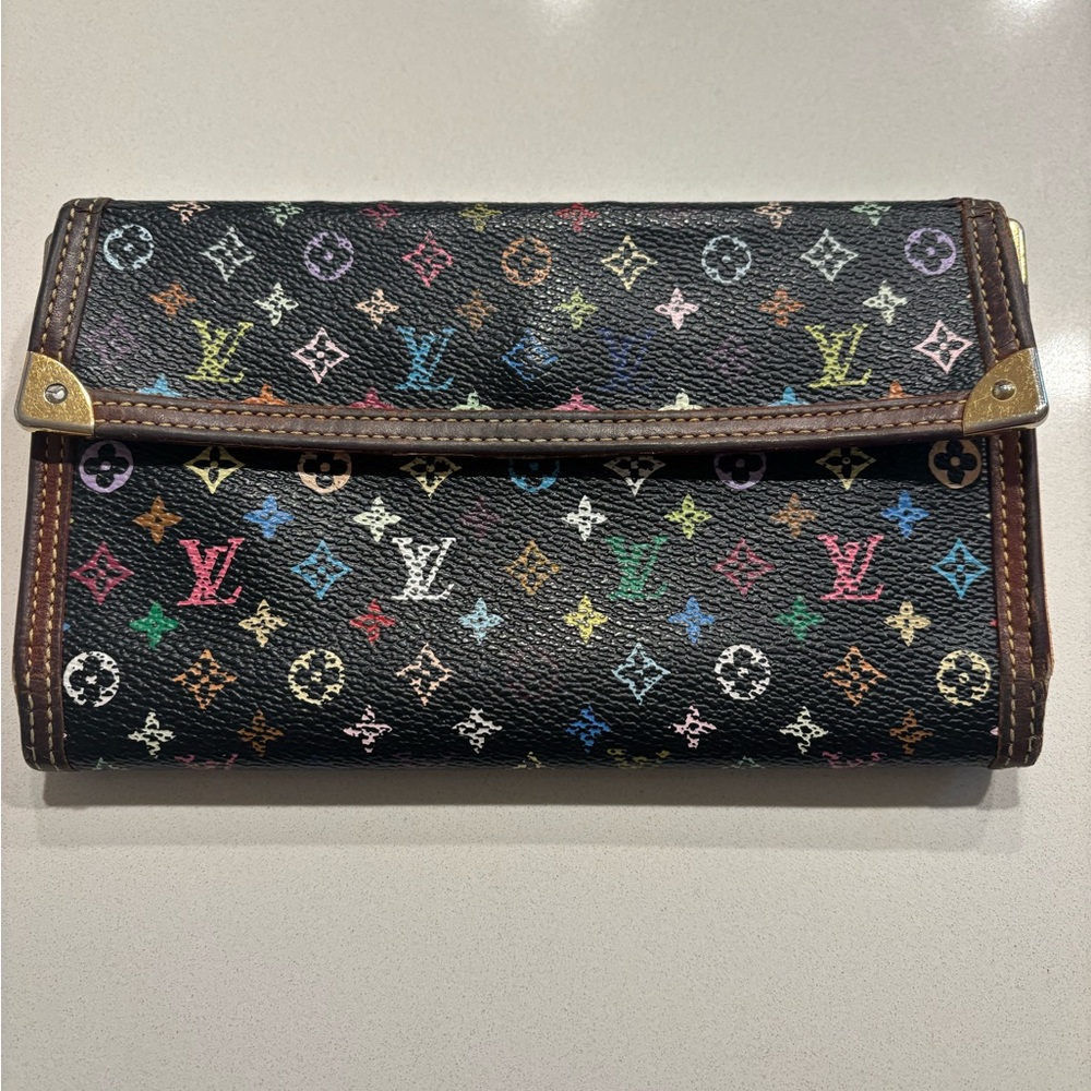 Louis Vuitton Black Murakami Multicolor Canvas Monogram Trifold Wallet